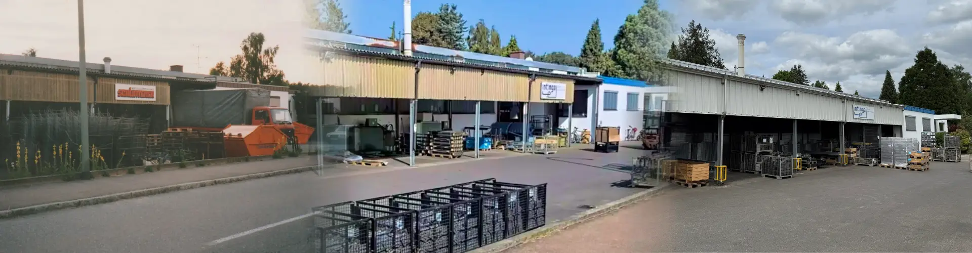 Entwicklung des Intinga-Unternehmensgebäudes über die Zeit – Bilder von 1969, 2018 und 2025 zeigen den Wandel des Verzinkungsunternehmens